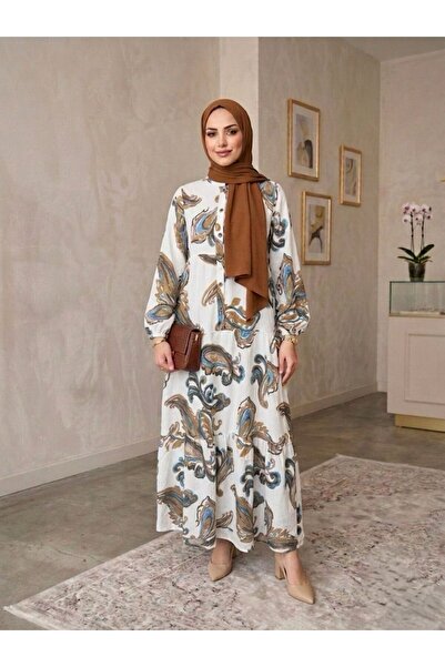 ECEYLÜL MODA Women's Leaf Patterned Modal Cotton Loose Fit Hijab Dress - Comf...