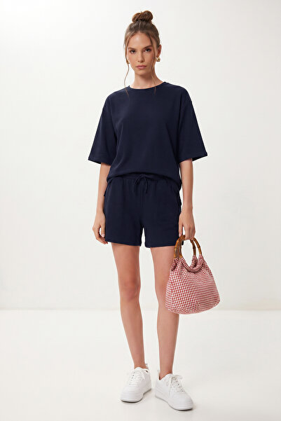 Lovelyİstanbul Modal Oversize T-Shirt Shorts Set Lub0379 Dark Blue