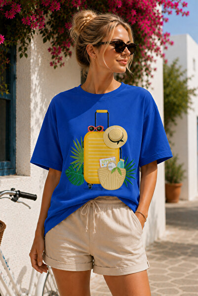 ArtYus Tricou oversize unisex cu imprimeu Summer Vacation, cu gât tip crewnec...