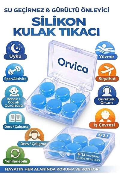 ORVİCA 6'lı Gürültü Önleyici Su Geçirmez Silikon Kulak Tıkacı Burun Tıkayıcı