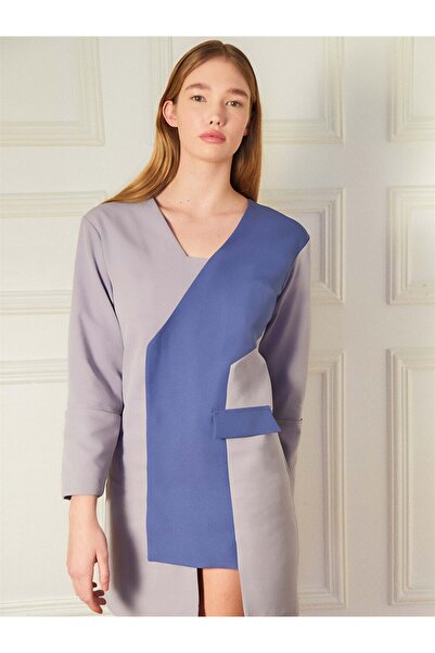 LC Waikiki Gray Color Block Long Sleeve Women's Dress