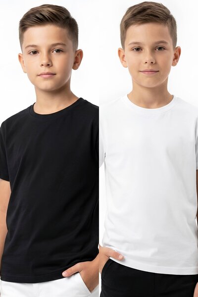 MODANINO Boy's 2-Piece Wide Fit Basic T-Shirt 6-14 Years 12690Ds