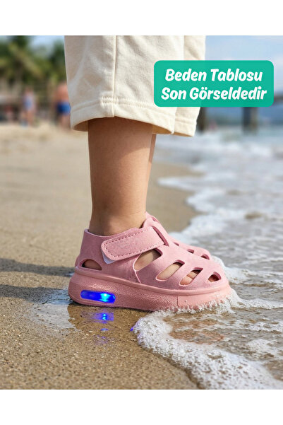 elma bebe Cırt Cırtlı Işıklı Kız Erkek Bebe Yazlık Spor Sandalet Ayakkabı