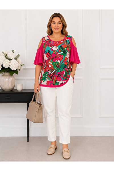 Diva Exclusive Fashion Tricou damă floral Made in Italy cu umeri decupați, fu...
