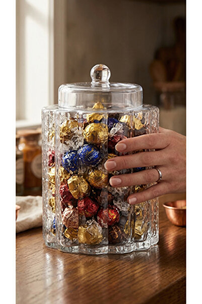 NAHR Luxury Glass Chocolate and Sweets Serving Jar with Unique Engraved Desig...