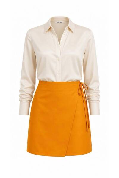 Women's Orange High Waist Zip Fastening Detailed Asymmetrical Skirt