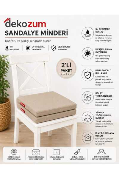 DEKOZUM COMFORT PLUS Sandalye Koltuk Minderi 40x40 Bağcıklı Fermuarlı Su İtic...