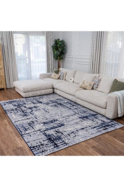 Handpicked Furniture سجادة زرقاء بتصميم تجريدي، سجاد فائق النعومة لغرف النوم ...