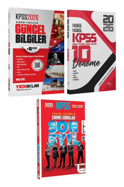 Yediiklim Yayınları KPSS 2026 Güncel Bilgiler+ CBA KPSS 10 Deneme+ Son 5 Yıl ...