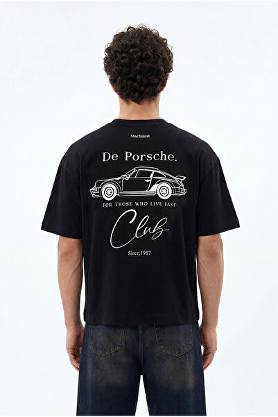 Machinist Erkek De Porsche Baskılı Oversize Tişört Siyah