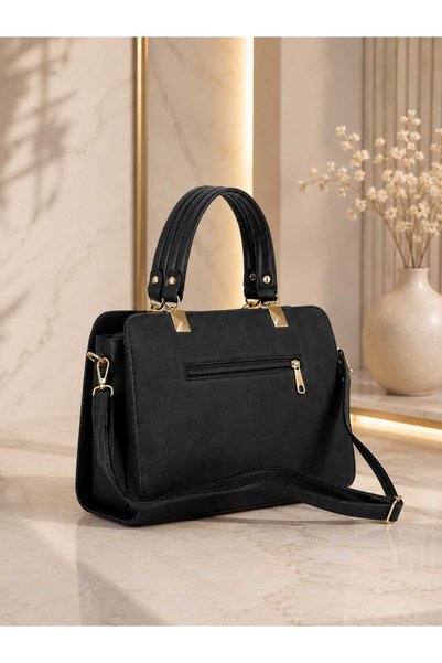 zemihra Set of 2 Women's Five-Compartment Black Bag Combination with Pearl and Star Detail, Bag Wallet Combination, Multi-Compartment Women's Bag, Shoulder Bag