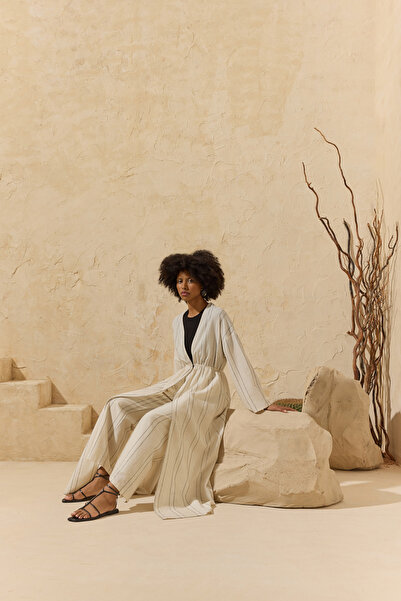 Aker Naturel Çizgili Kimono