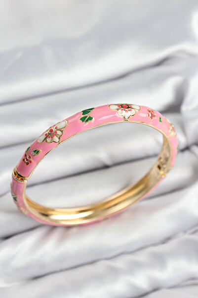 OGHAMAY Mineli Brass Pink Flower Motif Gold Women's Handcuffs
