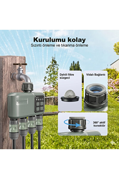 DELT 4 Çıkışlı Akıllı RF ve Wi-Fi Kontrollü Kablosuz Bahçe Sulama Zamanlayıcısı