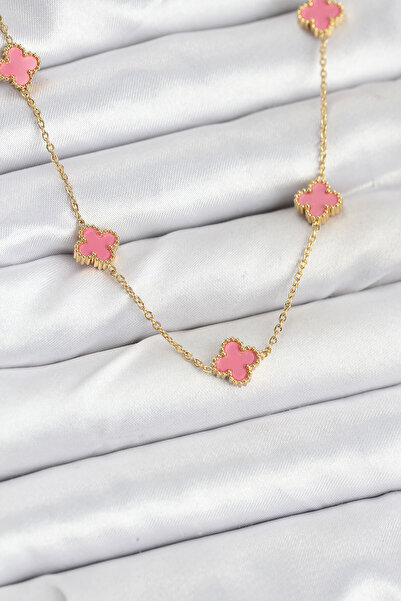 OGHAMAY 316L Steel Chain Gold Color Pink Baby Boy Clover Women's Necklace