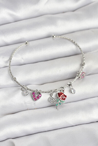 OGHAMAY Rose Charm Silver Color Brass Women's Bracelet