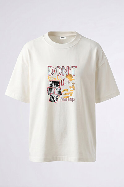 Anetos Tricou oversize alb din bumbac cu imprimeu pe spate Grunge Rebellion D...