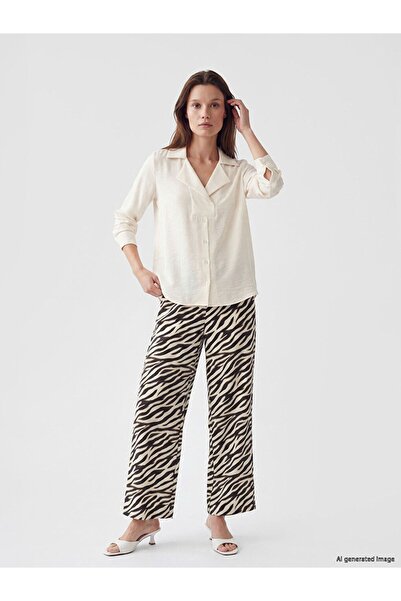 LC Waikiki Lcw Modest Brown Elastic Waist Zebra Patterned Women's Trousers