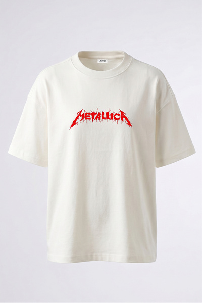 Anetos Metallica Logo Design Back Printed Cotton White Oversize T-Shirt
