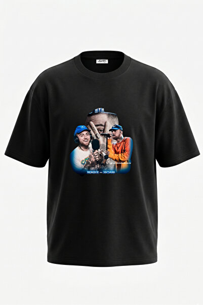 Anetos Tricou oversize negru din bumbac cu imprimeu pe spate Mac Miller Design
