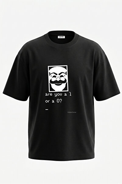 Anetos Tricou oversize negru din bumbac cu imprimeu Anonymous Mask Design pe ...
