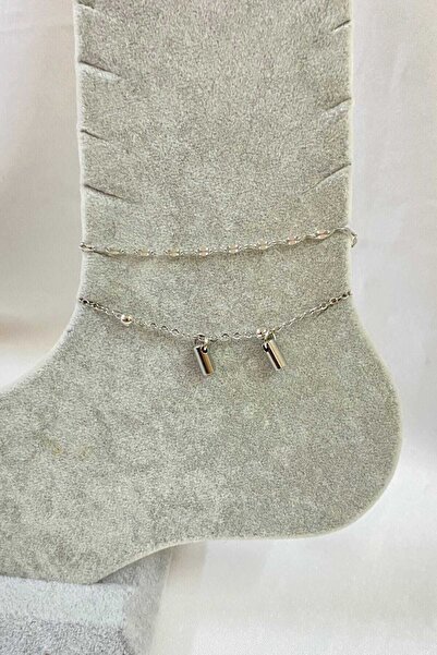 OGHAMAY Silver Color Pipe Model Singapore and Ball Chain Steel Anklet - 3265