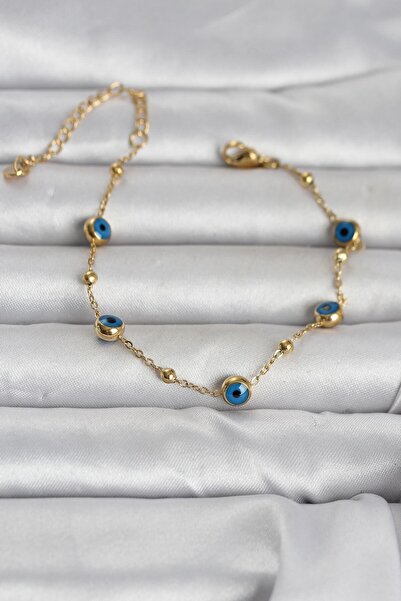 OGHAMAY 316L Steel Gold Color Ball Chain Evil Eye Women's Bracelet