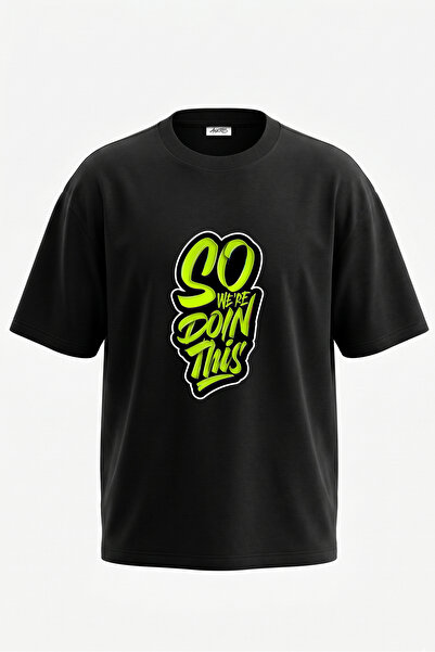 Anetos Tricou oversize negru din bumbac cu imprimeu pe spate Neon Graffiti De...