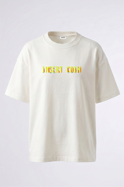 Anetos Insert Coin Design Back Printed Cotton White Oversize T-Shirt