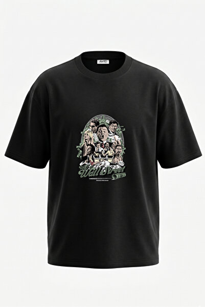 Anetos Tricou oversize negru din bumbac cu imprimeu pe spate Wolf of Wall Str...