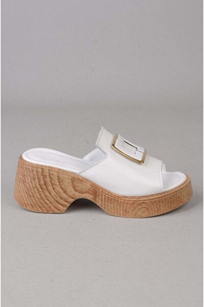 SEÇ KUNDURA Seç 4123 Genuine Leather Platform Heel Slippers (Heel:7Cm Platfor...