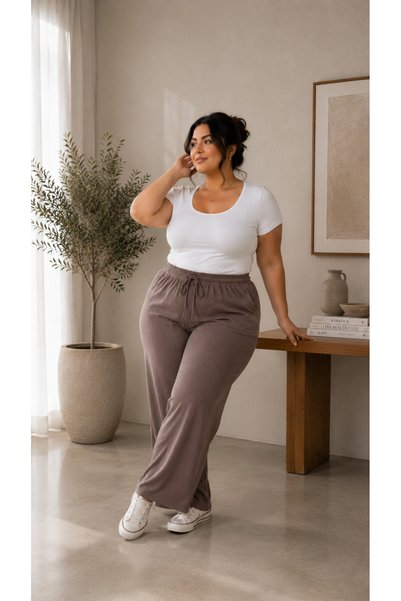 Avero Women's Oversized Wrinkled Pants – Comfortable Fit - Plus Size