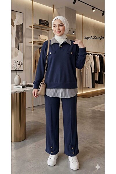 Butik kadın gömlek detaylı eşofman takımı