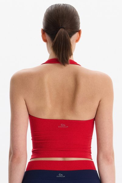 COMEUP Crop top cu guler halter și pernuțe pentru piept Goji Berry