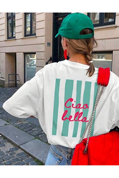 LELVANİ TRICOU DE DAMĂ CİAO BELLA, ROZ, CU INScripții, CU Dungi Turcoaz, CU G...