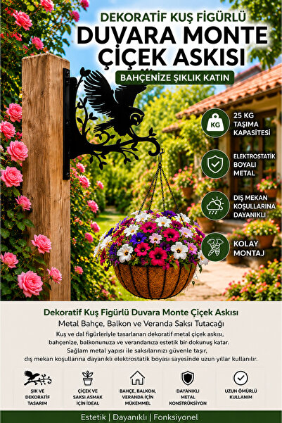 Saklı Home Dekoratif Baykuş Figürlü Metal Duvara Monte Çiçek Askısı | Bahçe, ...