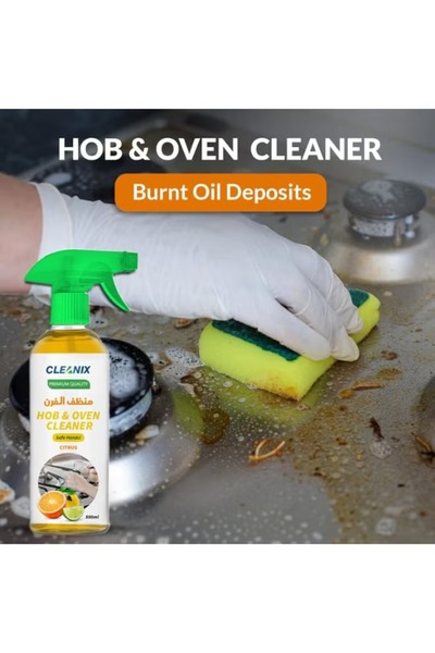 Cleanix Hob & Oven Cleaner Spray 500ml Citrus Fragrance | Powerful Grease Remover for Kitchen Stoves, Ovens, Hobs & Cooktops