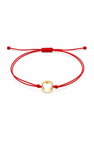 Fara brand Brățară cu șnur roșu și element inimă în cerc din aur galben 14k