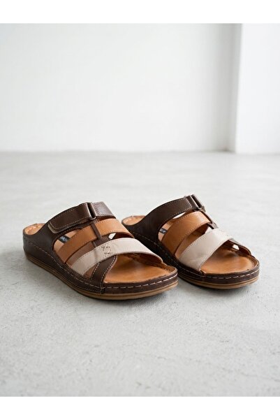 NUR KARACA 26Y-315-K701 Genuine Leather Orthopedic Comfort Slippers for Women