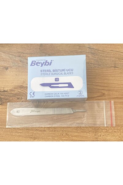 Beybi OPERASYON KESİM UCU NO: 15+SAPI NO:3 (steril) (100 ADET) PASLANMAZ ÇELİK