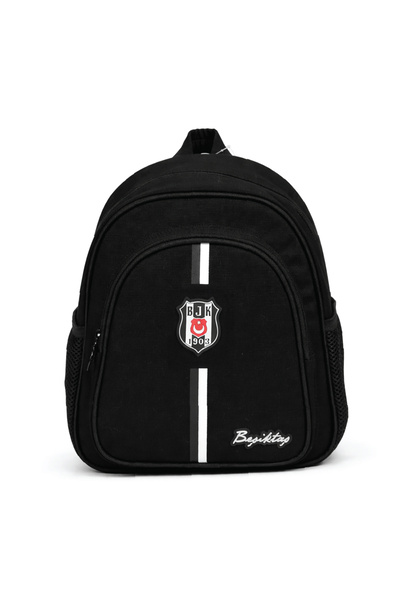 Beşiktaş Lisanslı Kanvas Anaokulu Çantası - Siyah Beyaz Çizgili Kreş Sırt Çan...