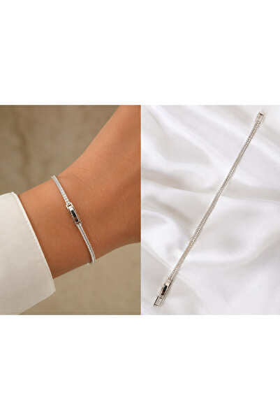 whiteandpurpledesign Su Yolu Bileklik Silver Renk Baget Zirkon Taşlı Kadın Bi...