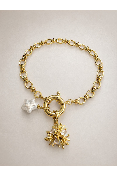JEWELRY Çarmlı Yıldız Detaylı Altın Renkli Bileklik | Kararma Yapmaz | Günlük...