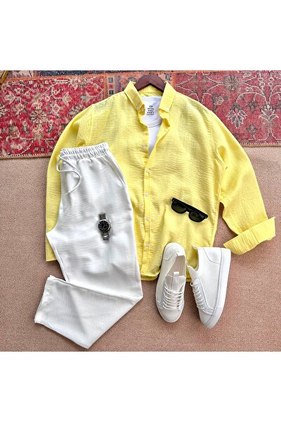 tiggir moda Men's Crinkled Linen Shirt and Pants Set