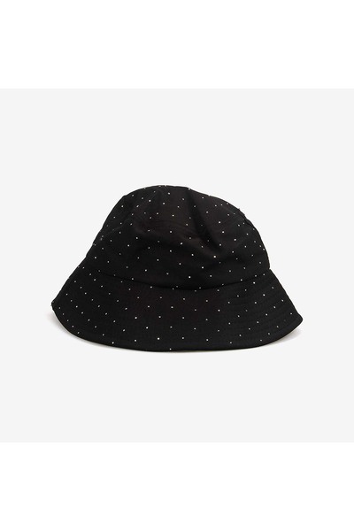 KEMAL TANCA Women's Stoned Drawstring Black Bucket Hat 14772-5