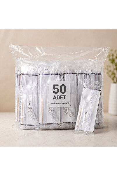 Set 50 Adet Hijyenik Tekli Çatal Kaşık Seti | Islak Mendil, Peçete, Tuz ve Kü...