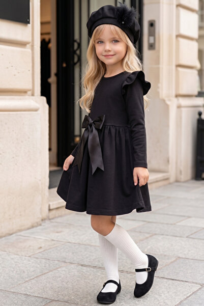 Parla Kids Devojčica, crna Sofija, pamučna haljina sa mašnom, detaljna novogo...