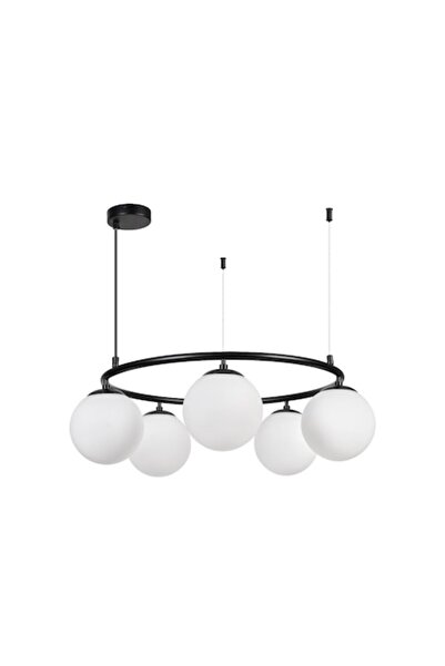 Cojom Candelabru Globus S5 NAB, metal negru, abajururi din sticlă, alb mat, 5...