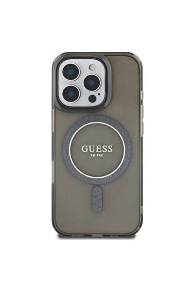 Guess IML Калъф с брокатени кръгове за MagSafe за iPhone 16 Pro Max, Черен