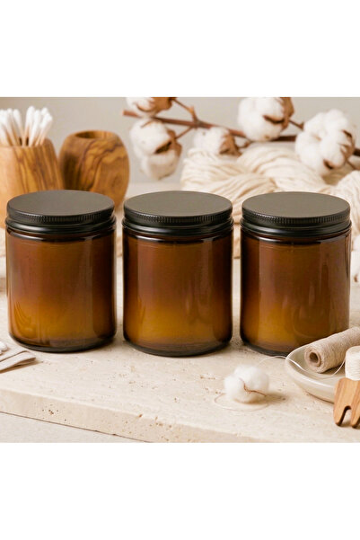junibeliw 3 Set Empty Amber Glass Bathroom Organizer Set Candle Jar Spice Con...